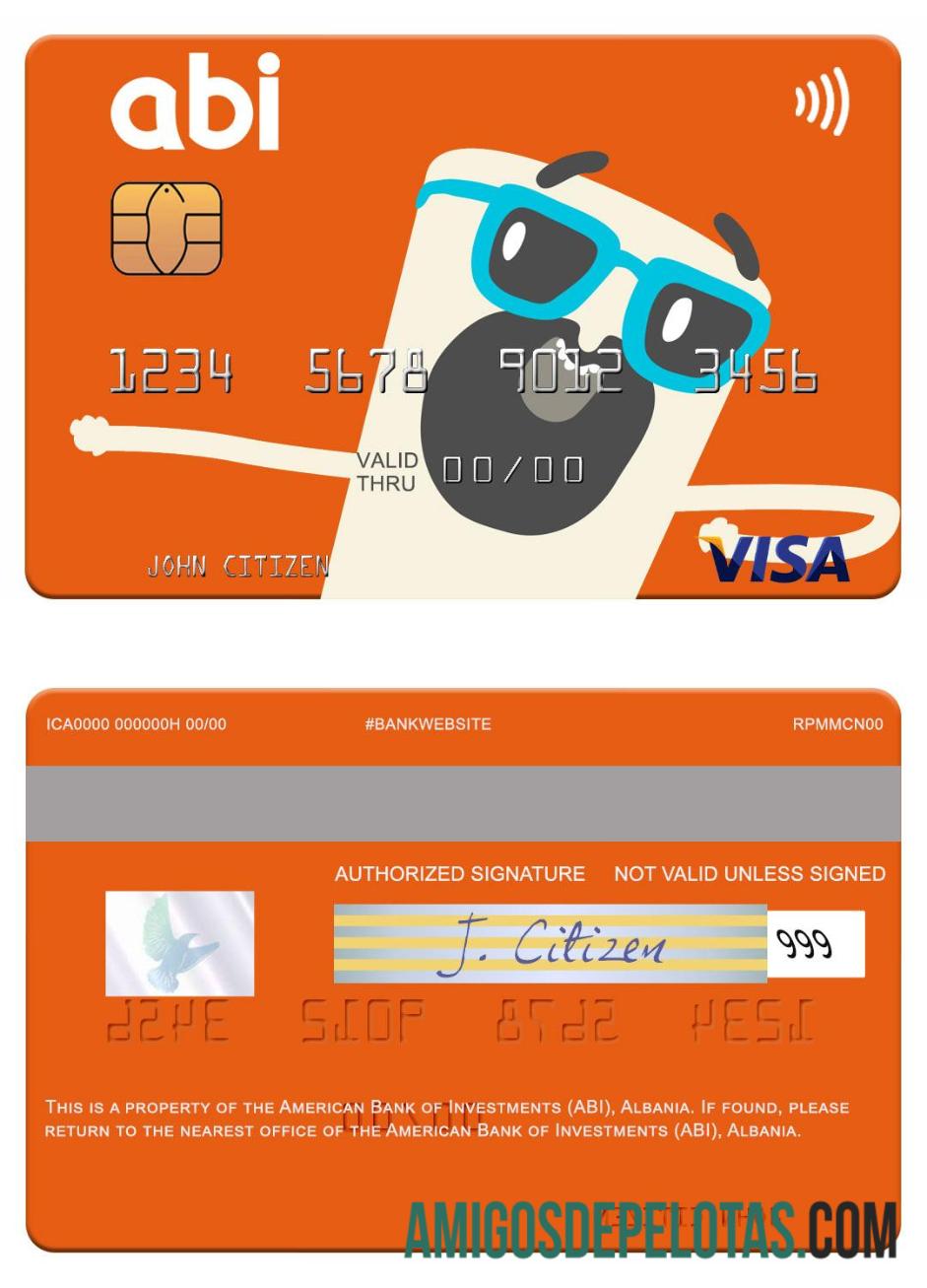 Cartão Visa do American Bank Of Investments (ABI) da Albânia exemplo